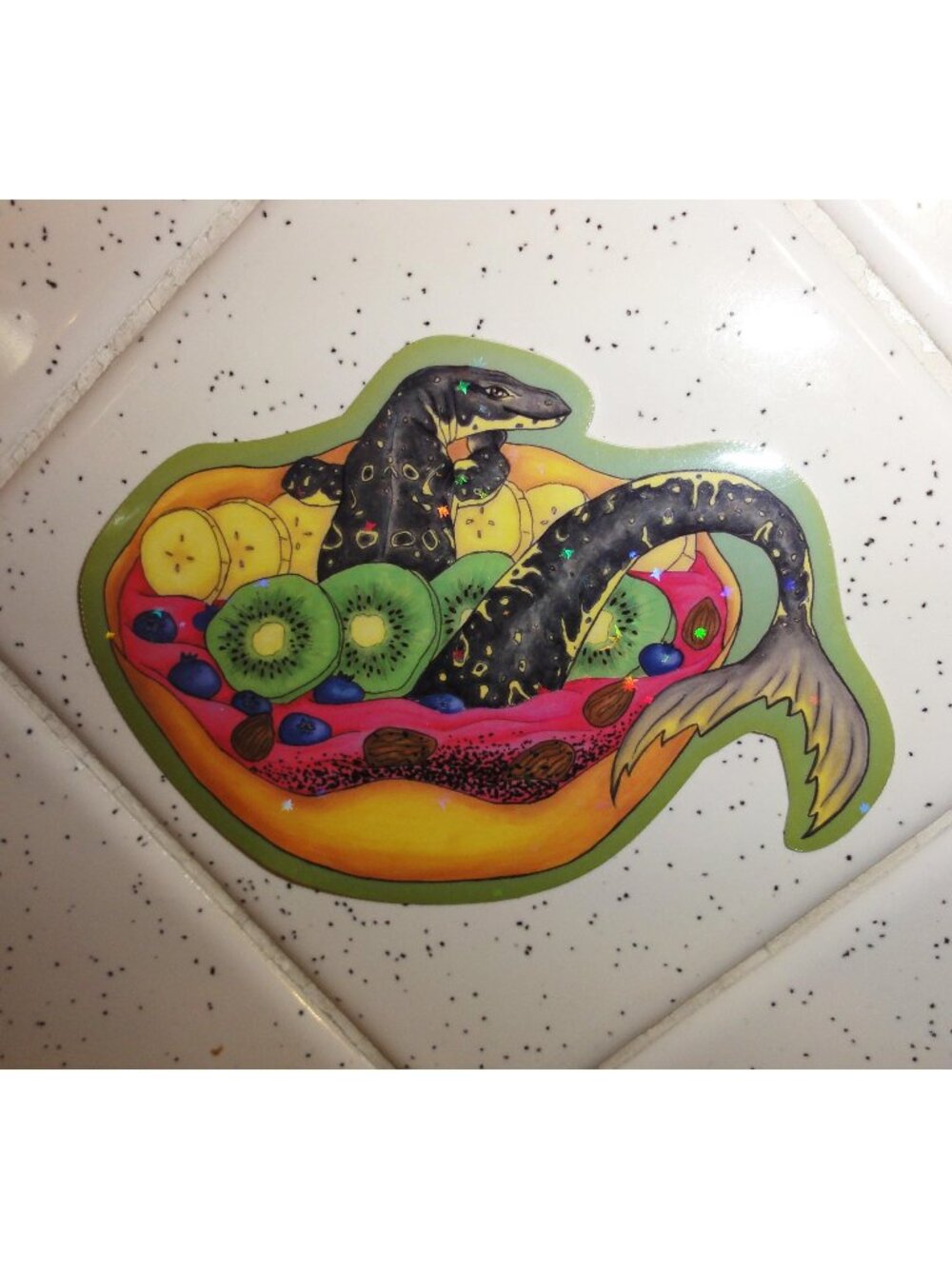 Smoothie Bowl Mermaid Lizard Sparkle Sticker Asian Water Monitor - Picture 2 of 6